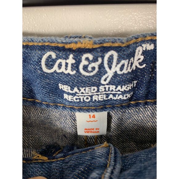 Cat & Jack Girls Relaxed Straight Jeans - Size 14 Blue Denim Made in Vietnam - Picture 5 of 6